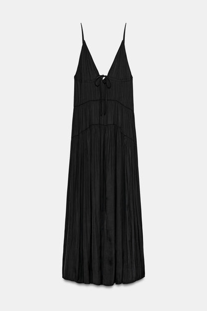 VESTIDO LARGO SATINADO FRUNCES