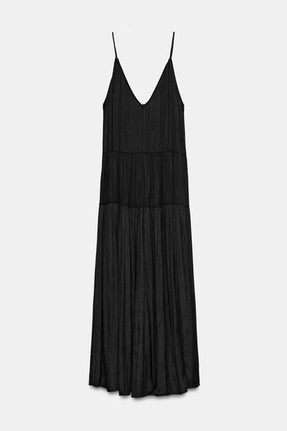 VESTIDO LARGO SATINADO FRUNCES