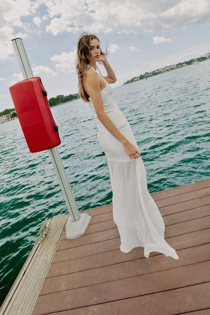 VESTIDO HALTER PUNTO COMBINADO