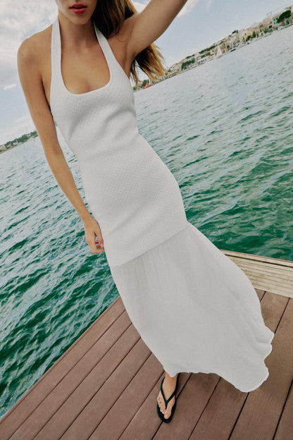 VESTIDO HALTER PUNTO COMBINADO