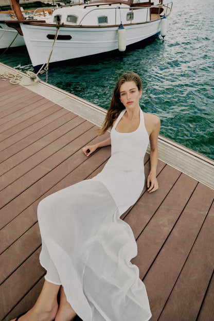 VESTIDO HALTER PUNTO COMBINADO