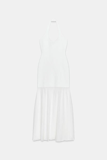 VESTIDO HALTER PUNTO COMBINADO