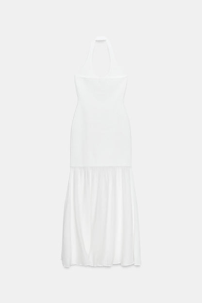 VESTIDO HALTER PUNTO COMBINADO