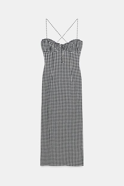 VESTIDO MIDI ENTALLADO CUADRO VICHY