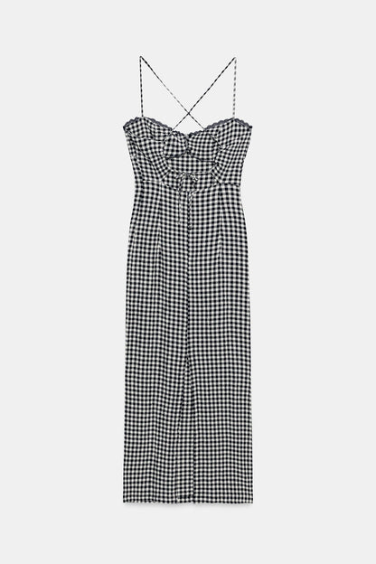 VESTIDO MIDI ENTALLADO CUADRO VICHY